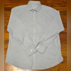 MIZZEN + MAIN Men's Large White Navy Mini Grid Standard Fit Leeward Dress Shirt